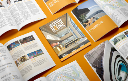 Example of JSA's ongoing graphic design work for Brisbane Open House - the 2019 Brisbane Open House Guide Books